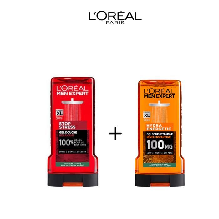 Gel douche - L'ORÉAL MEN EXPERT - Stop Stress + Hydra Energetic - 300ml x2 - Pour homme - Flacon