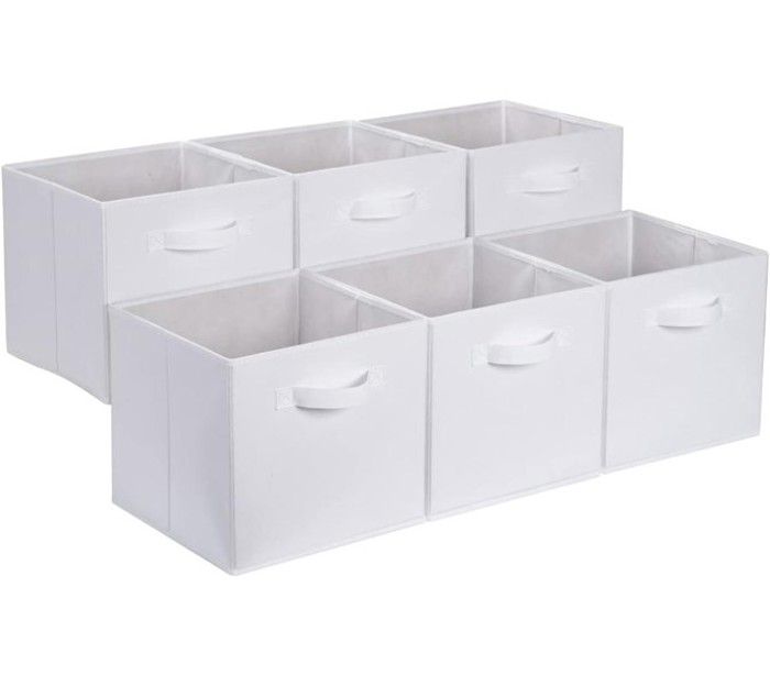 Lot de Cube de rangement pliable en tissu avec poignées, Blanc Uni, 26.67 x 26.67 x 27.94 cm