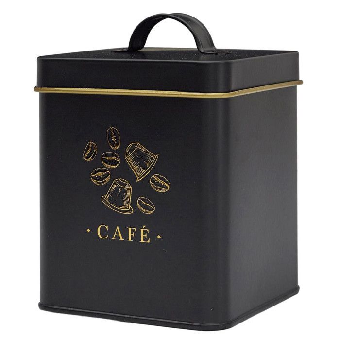 Boîte à Café - Lounge - 19cm - Métal - Noir & Doré - Chic & Pratique