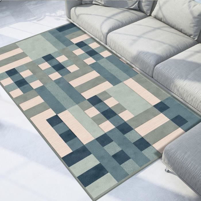 Tapis - UNAMOURDETAPIS - RETRO REC 1 - 120x170 cm - Bleu - Viscose