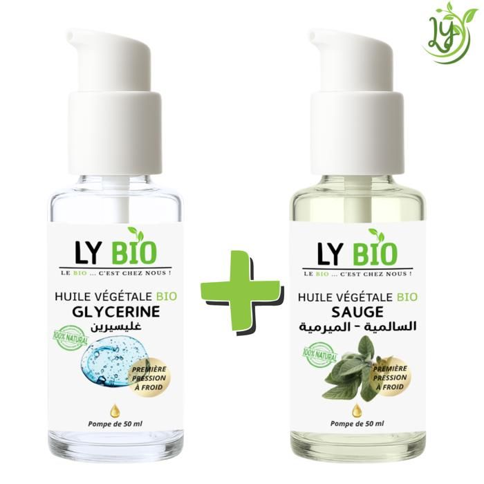 LYBIO PACK HUILE GLYCERINE 50ml - POMPE + HUILE SAUGE 50ML - POMPE