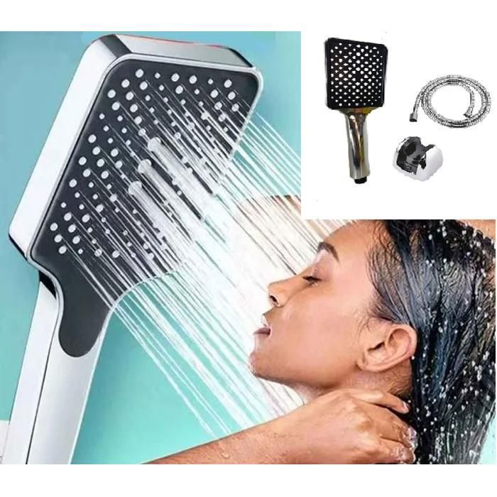 Pomme de douche à main avec support et tuyau long de douche 1.5m