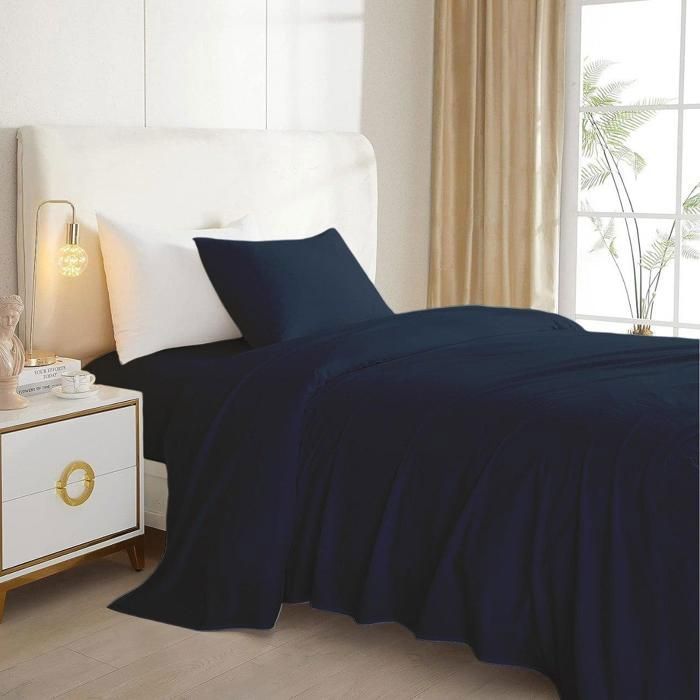 Pack Draps - DWIRTY - Bleu Nuit - 1 Taie d’oreiller - Drap housse 90x190 cm - Antiallérgique