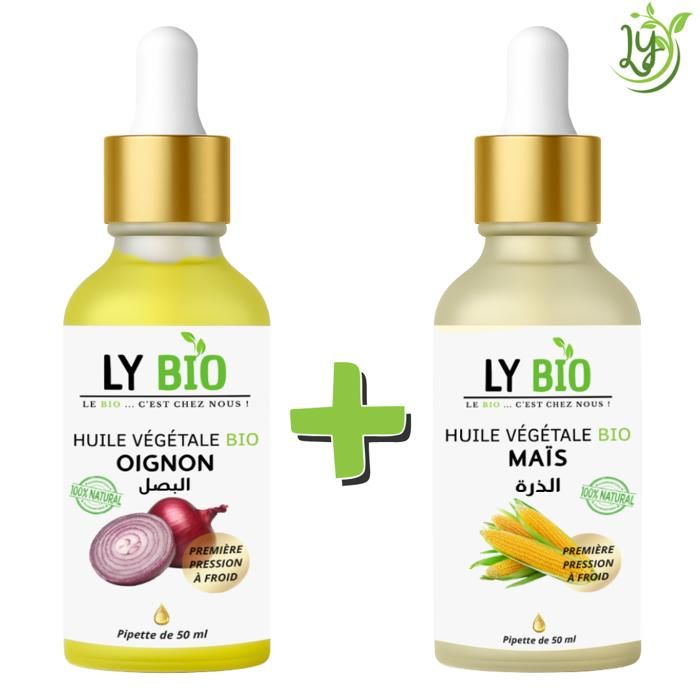 Pack de soins naturels - LYBIO - Huile Oignon 50ml - Huile Mais 50ml - Pipette - Mixte