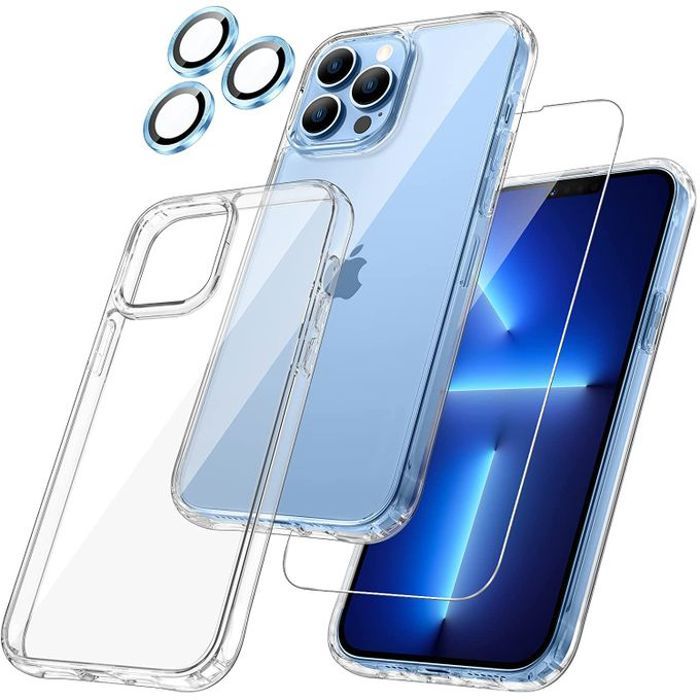 iPhone 14 Pro max Coque Transparent + Protection écran + protecteur Caméra Arrière 4K