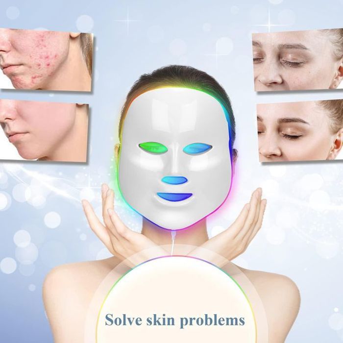 Masque LED Visage Anti-Acné Lumiothérapie 7 Couleurs pour le Rajeunissement de la Peau