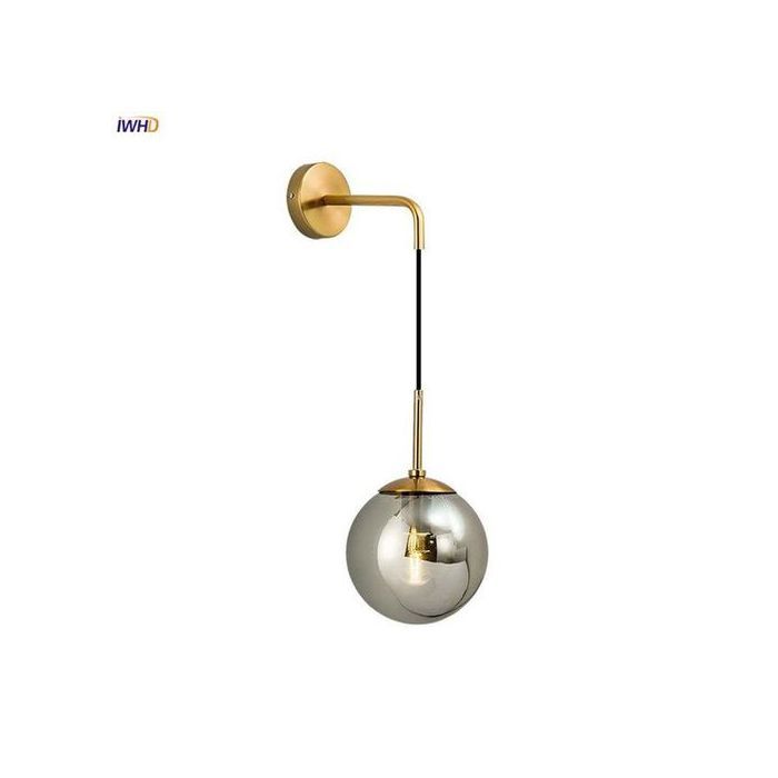 Applique Murale laiton et boule de verre fumé + Ampoule LED Filaments