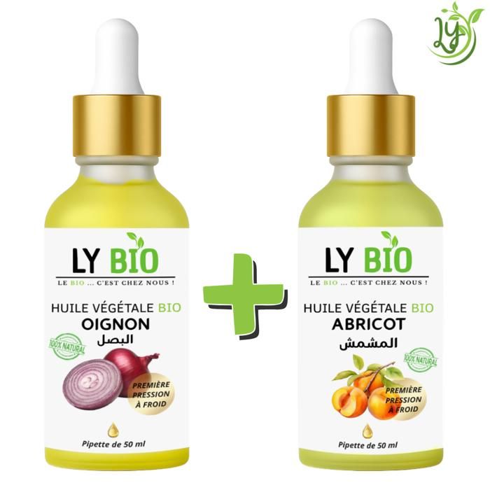 LYBIO PACK HUILE OIGNON 50ML - PIPETTE + HUILE ABRICOT 50ML - PIPETTE