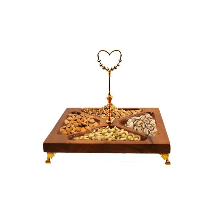 Plateau Serviteur - INSPIRATION GORMET - Carré - Bois Massif - 4 Compartiments - 25x25 CM