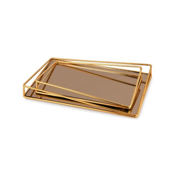 Plateaux - INSPIRATION GORMET - Set de 2 - Miroir doré - Dimensions 16x28cm et 22x33cm - Multicolore