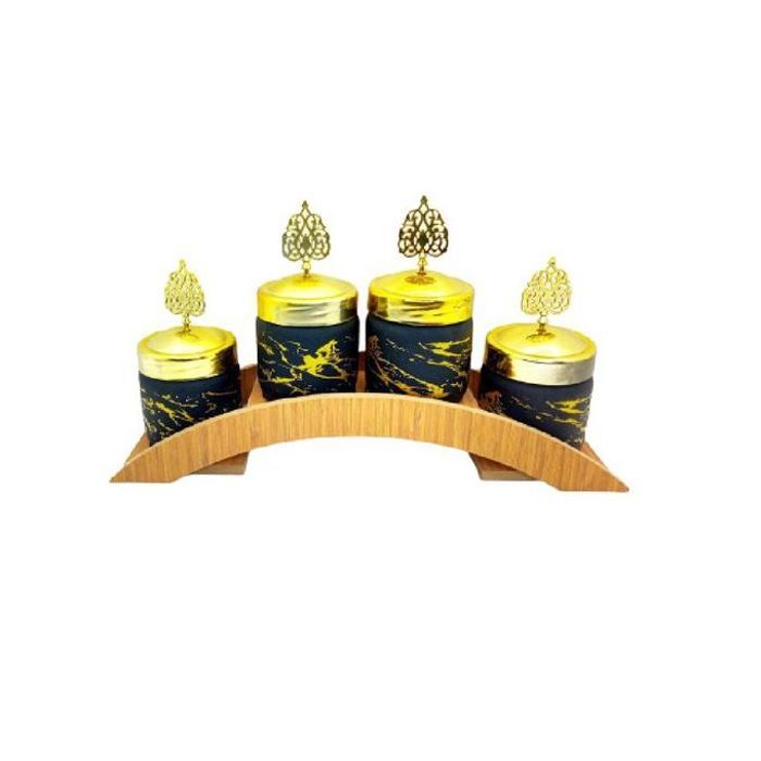 Lot de 4 boîtes à épices avec support en bois, motif marbré, cuisine