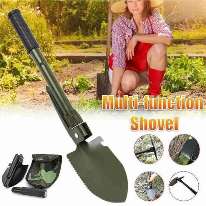 Pelle pliante multifonctionnelle - Militaire - Camping - Acier haute teneur en carbone - 4 en 1 - Portable
