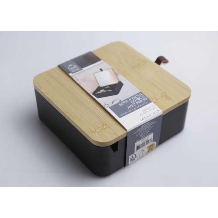 Miroir avec boîte à bijoux - HOME DECO FACTORY - M36 SB0094 - Bambou - Noir - Élégance