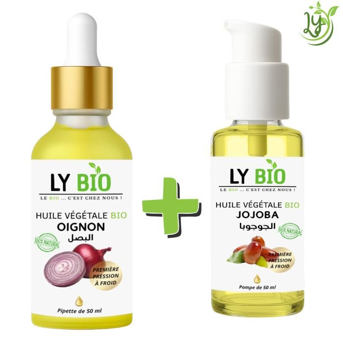 LYBIO PACK HUILE OIGNON 50ML - PIPETTE + HUILE JOJOBA 50ML - POMPE
