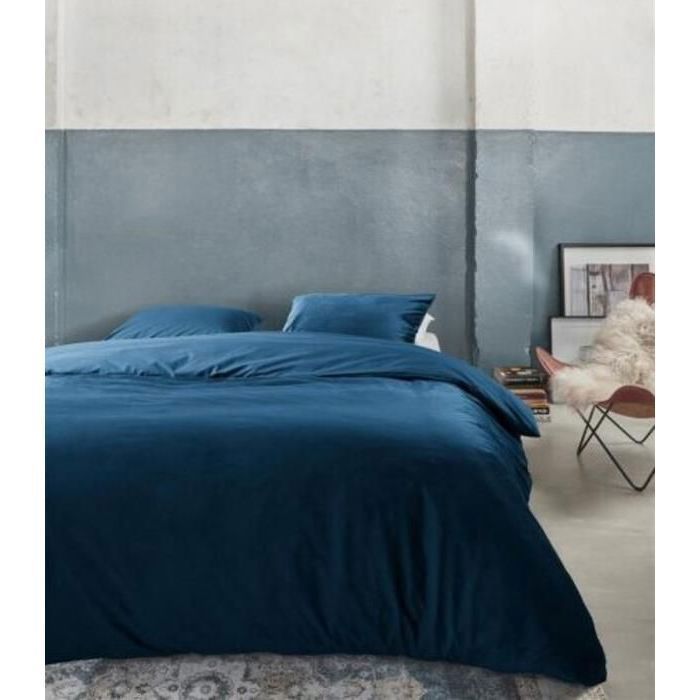 Housse parure de lit - 100% Coton - Bleu Foncé - 245x220x30 cm - 4 pièces - ISO 9001