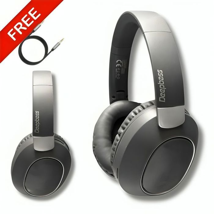 Casque bluetooth DeepBass R20 GRIS Original + Câble auxiliaire Gratuit