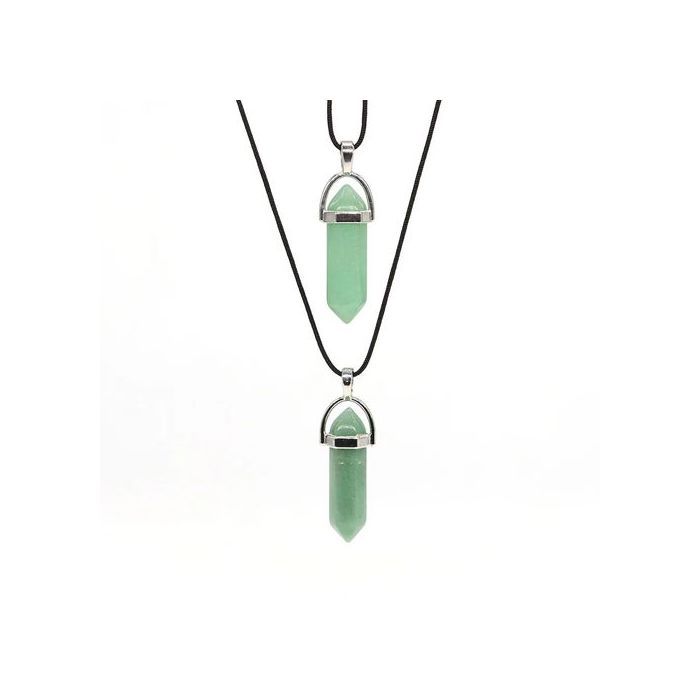 2 Pièces Colliers Pendentif En Cristal Naturel Colonne Hexagonale Bohème Vert