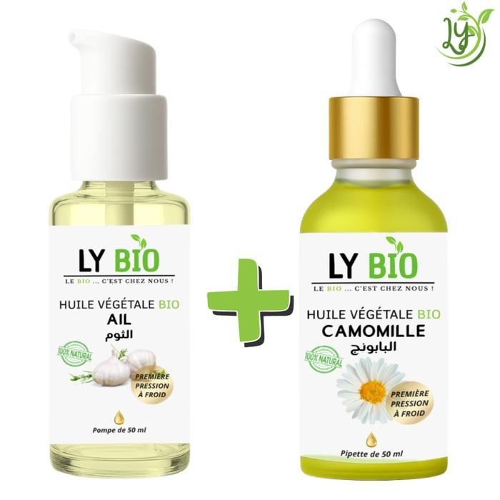 LYBIO PACK HUILE AIL 50ML - POMPE + HUILE CAMOMILLE 50ML - PIPETTE