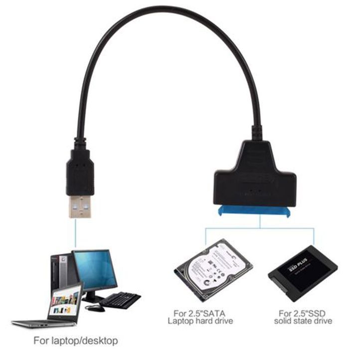 Câble USB SATA 3 vers USB 2.0 adaptateur jusqu'à 480 Mbps Pour disque dur externe SSD