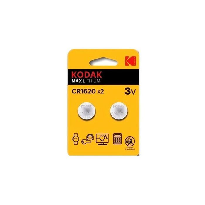 Kodak Pile Bouton CR1620 au Lithium 3 volts, CR 1620 Batterie 3V // 2 Pièces