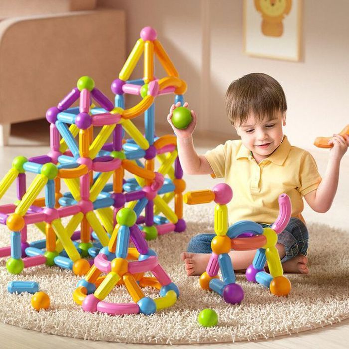 64 blocs de Construction magnétiques pour enfants, jouets empilables 3D de Construction STEM