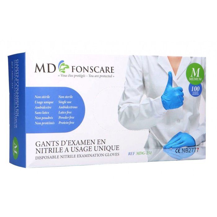 Gants médicaux - FONSCARE - MEDIUM - Nitrile bleu - 100 gants - Résistants aux agents chimiques