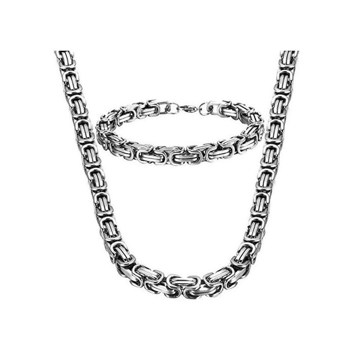 Collier et Bracelet - Rop Chain - Argent - Acier inoxydable - 10mm - 2 pièces
