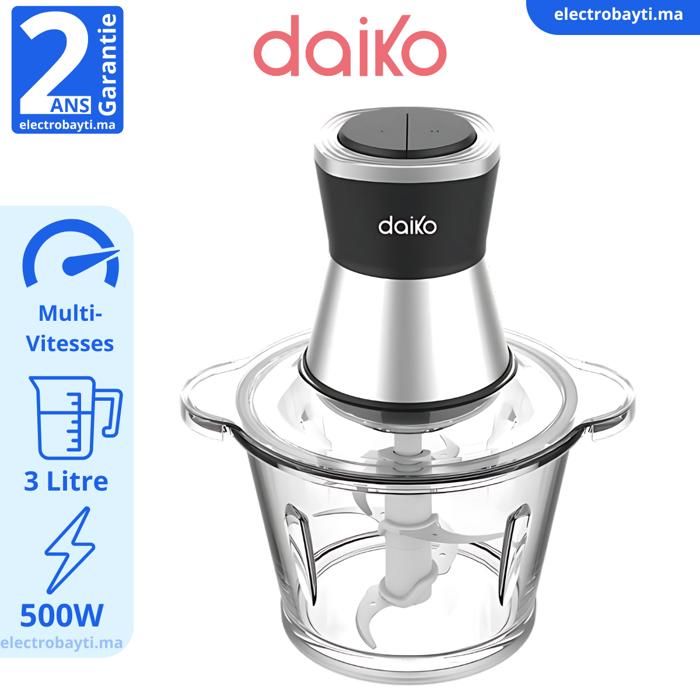 Daiko - Hachoir électrique XXL - 500W - 3 Litres Bol en verre - 2ans de garantie