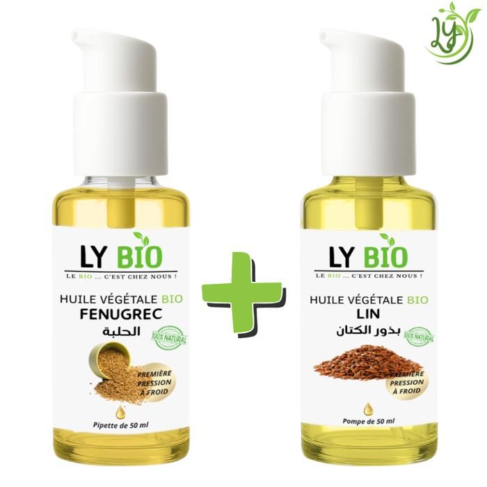 Pack d'huiles - LYBIO - Huile de fenugrec et huile de lin - 50ml - Nourrissant - Mixte