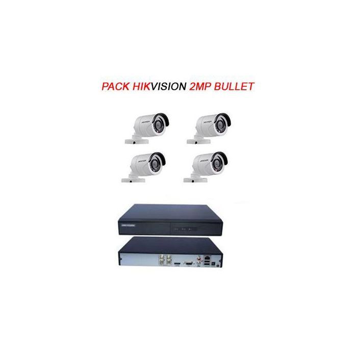 Hikvision Pack de Surveillance DVR 4 Chaine 2MP,4 Cameras extérieurs métal.