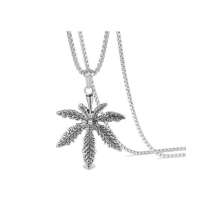 Collier - Haute Qualité - Acier Inoxydable - Argent - Mixte - Pendentif Leaves