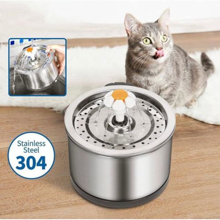 Pet Fontaine à eau automatique pour chat et chien, distributeur d'eau, abreuvoir USB en acier inoxydable
