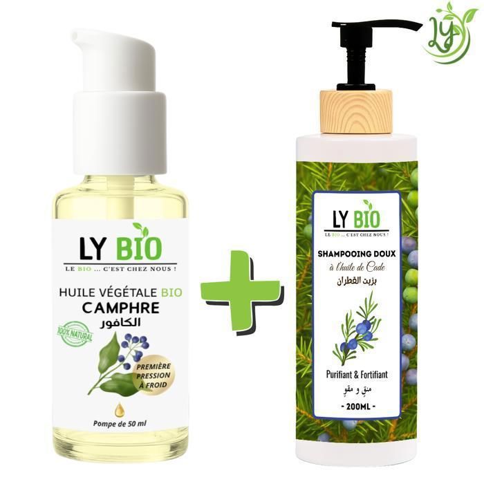 LYBIO PACK HUILE CAMPHREE 50ML - POMPE + SHAMPOOING A L'HUILE DE CADE 200ML - PURIFIANT & FORTIFIANT