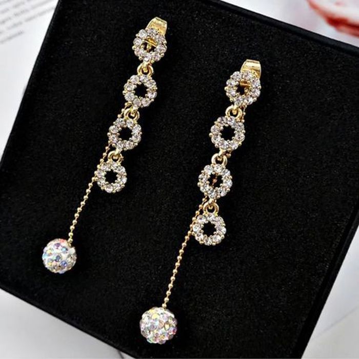 Boucles d'oreilles - GENERIC - Longs pompons en cristal - Plaqué or - Doré - Style coréen