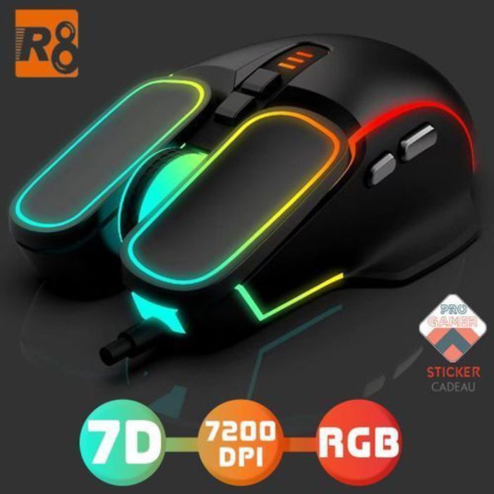 R8 Souris gamer 7 Buttons 7200 DPI elegante gaming mouse + Sticker Cadeau ( Pro gamer )