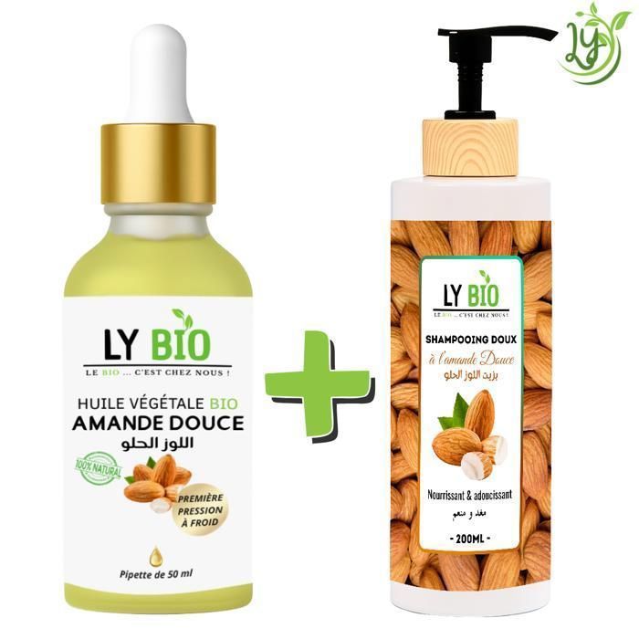 LYBIO PACK HUILE AMANDE DOUCE 50ML - PIPETTE + SHAMPOOING AMANDE DOUCE 200ML - NOURRISSANT & ADOUCISSANT