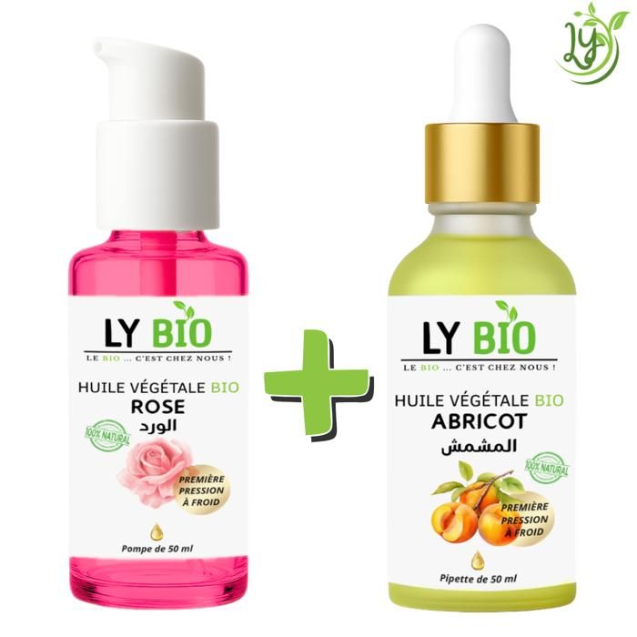 Pack Huile - LYBIO - Huile Rose 50ml - Pompe - Huile Abricot 50ml - Pipette