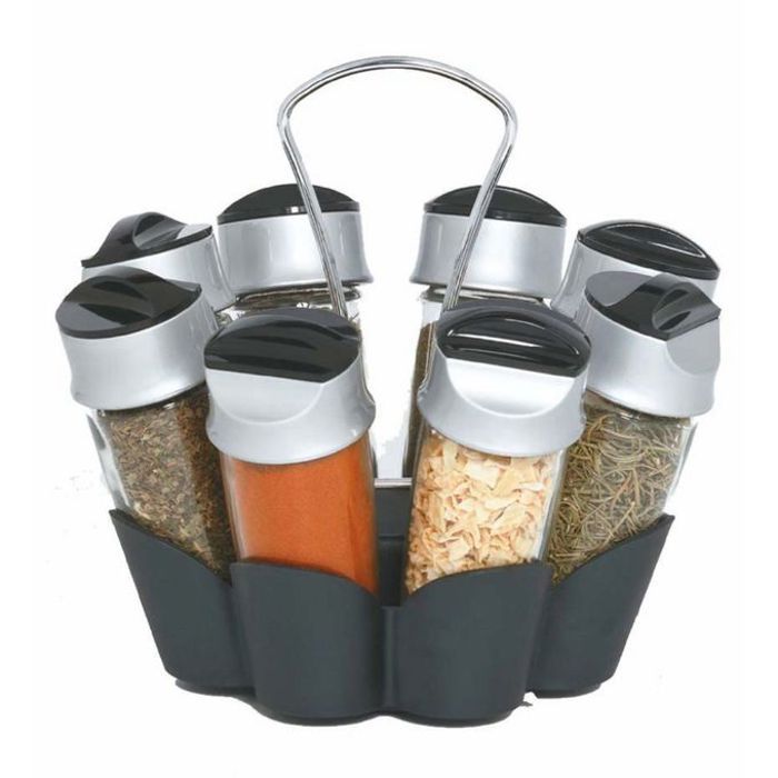 Ensemble de pots à épices, 8 pots , support de rangement rond et rotatif