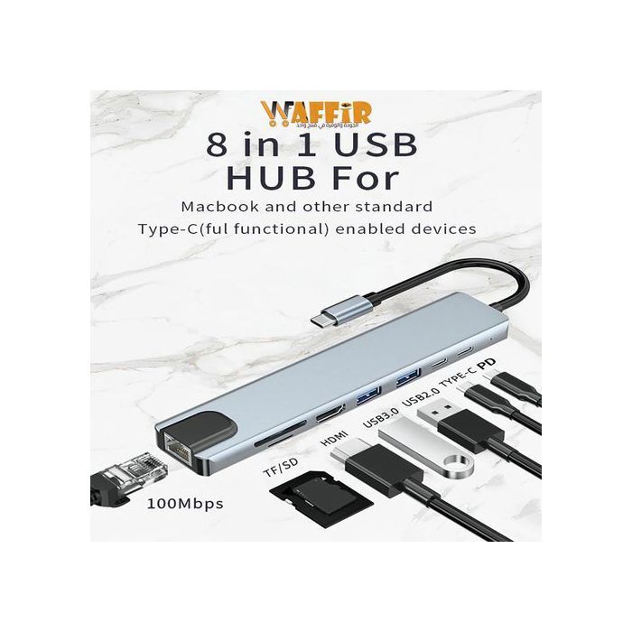 Adaptateur Hub 8 en 1 - MacPlePro - Type-C vers HDMI 4K - RJ45 - SD/TF - Thunderbolt 3