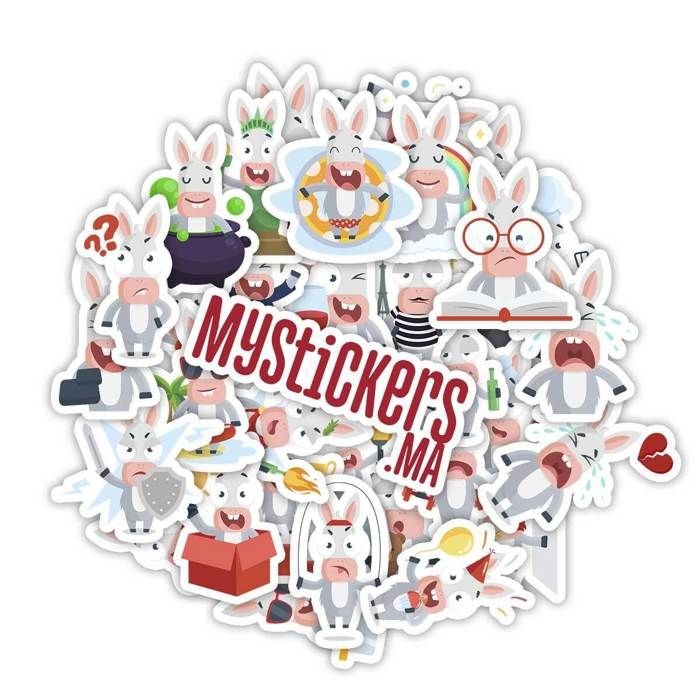 Stickers - Âne - Pack de 35 - 3D - Multicolore - Contemporain - Design