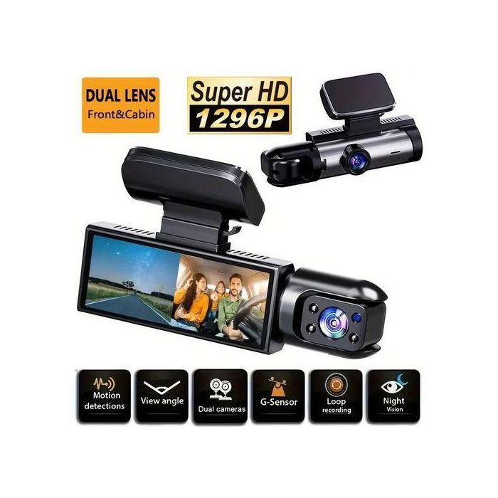 Dashcam Camera de voiture Dashcam 2 Lens Avant et intérieur - Vision Nocturne Infrarouge Camera Embarquée SUPER HD