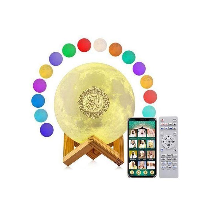 Veilleuse musulmane avec haut-parleurs Bluetooth, sans fil, haut-parleurs du coran, 3D, lune
