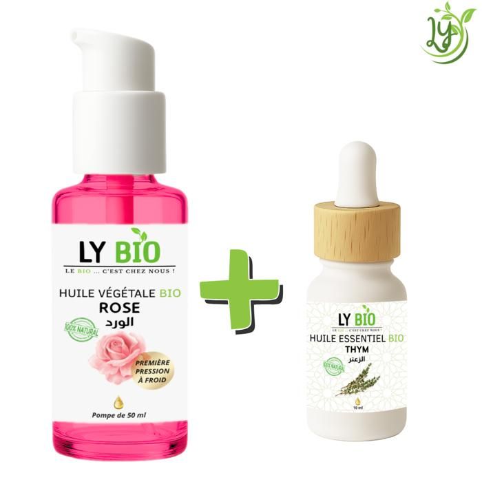Pack de soins - LYBIO - HUILE ROSE 50ml - HUILE ESSENTIEL THYM 10ml - Hydratant - Mixte - Bébé