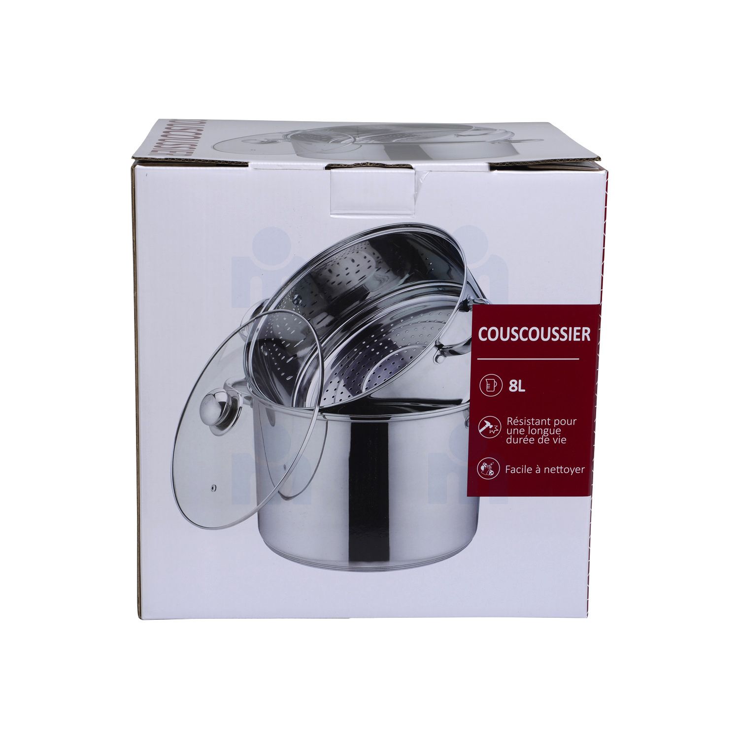Couscoussier en stainless steel couvercle en verre 8 L - COUSCOUSSIER
