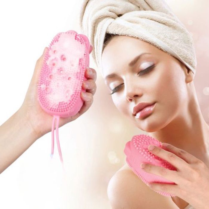 Brosse de douche flexible en silicone Éponge double face pour la douche