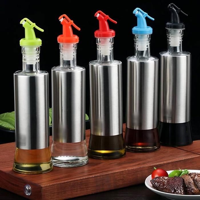 Pot à huile en verre, Bouteille De stockage de vinaigre et de sauces en acier inoxydable(Couleur aléatoire)