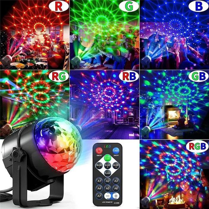 Lumière de scène LED activée par le son, boule DJ rotative avec télécommande, lampe de fête pour la maison, KTV, bar, Noël