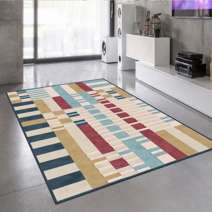 Tapis - UNAMOURDETAPIS - RETRO REC - 120x170 cm - Multicolore - Viscose