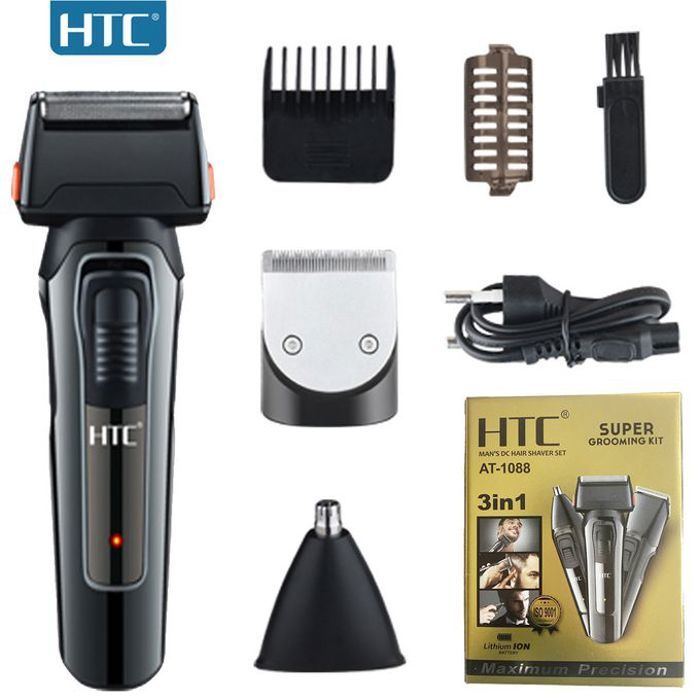 Htc Tondeuse à cheveux et barbe multifonctionnelle électrique 3 en 1 Rechargeable