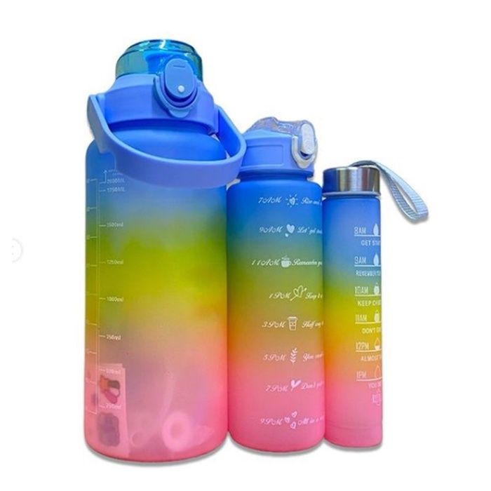 Lot de 3 Bouteille d'eau avec Paille, 2L+900ml+300ml de sports de gym avec Paille 1L pour Hommes et Femmes ou Enfant Garcon Fille